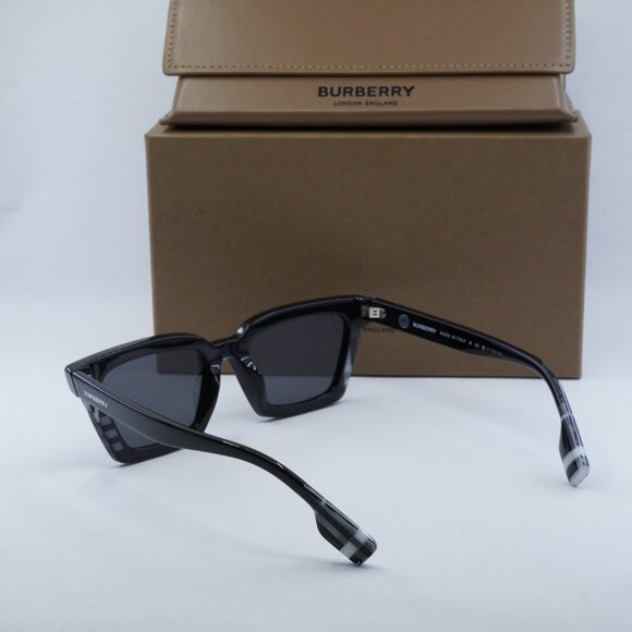 Burberry BE4392U 405187 Sunglasses Black/Check White Square Frame, Grey Lenses